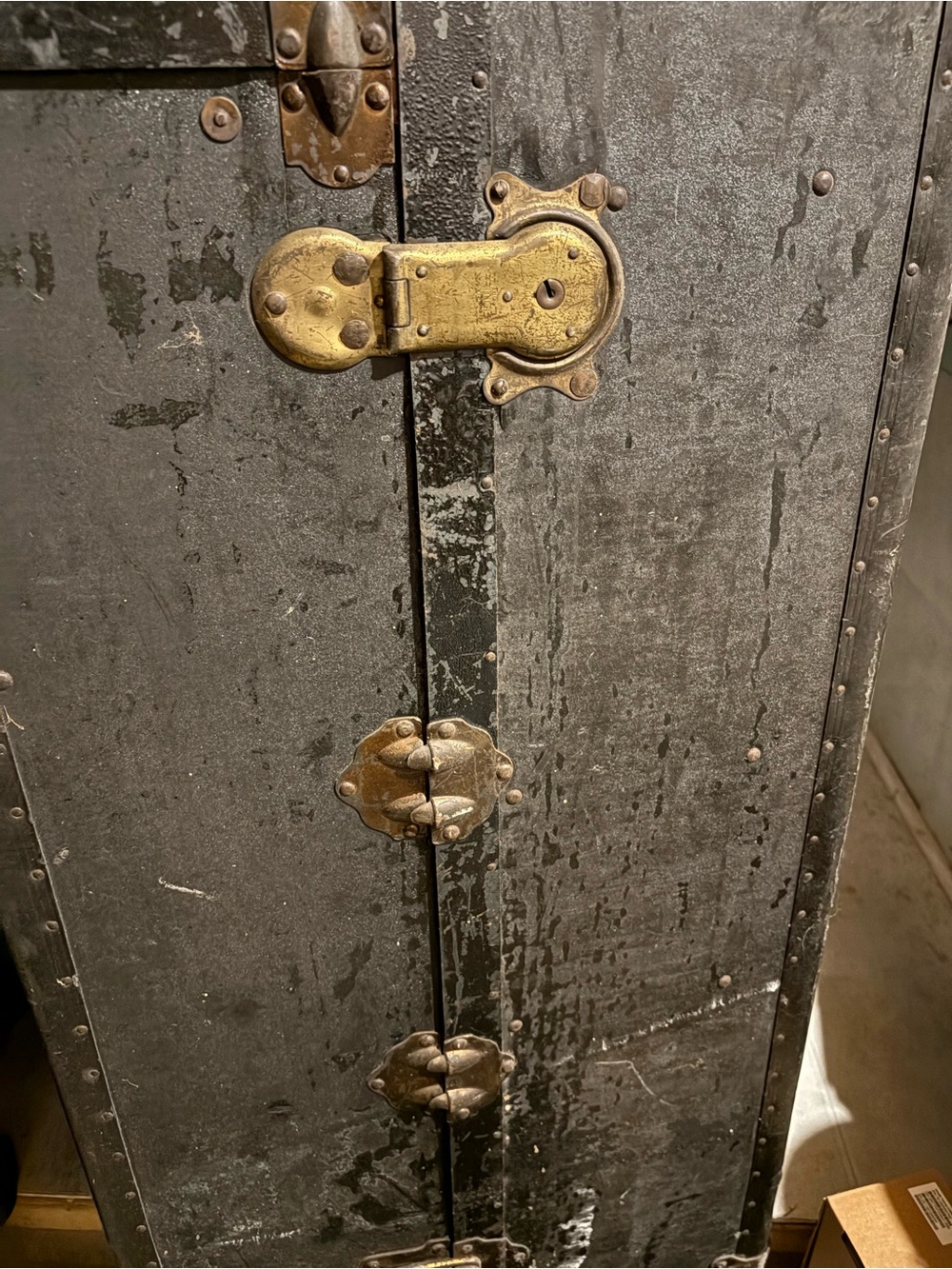 Vintage Black Steamer Trunk with Brass Hardware